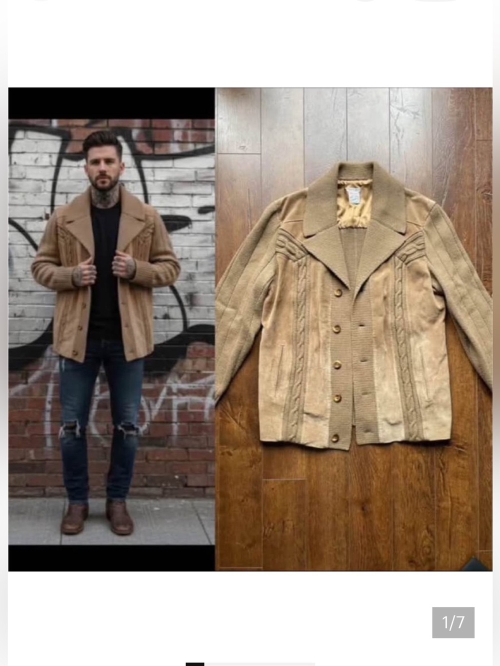Men’s Large Vintage Shetland Wool Suede Made in Spain Coat Jacket